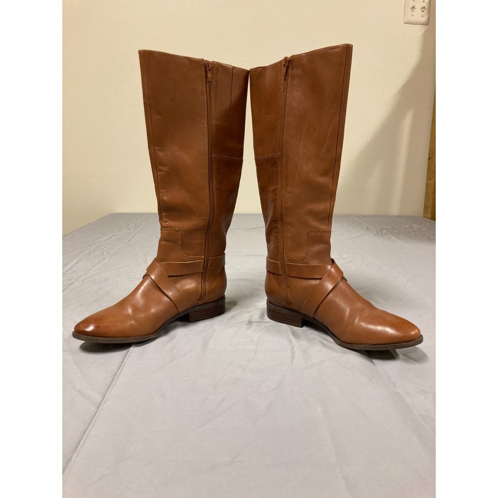 Nine West Blogger Leather Knee-High Riding Boots Women's Brown Side-Zip - 8M - Picture 9 of 10